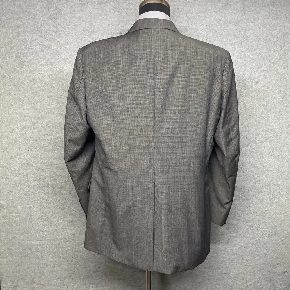 Jos A Bank Pure 100% Wool Sport Coat Blazer Mens 43 Long Gray Micro Check Poland